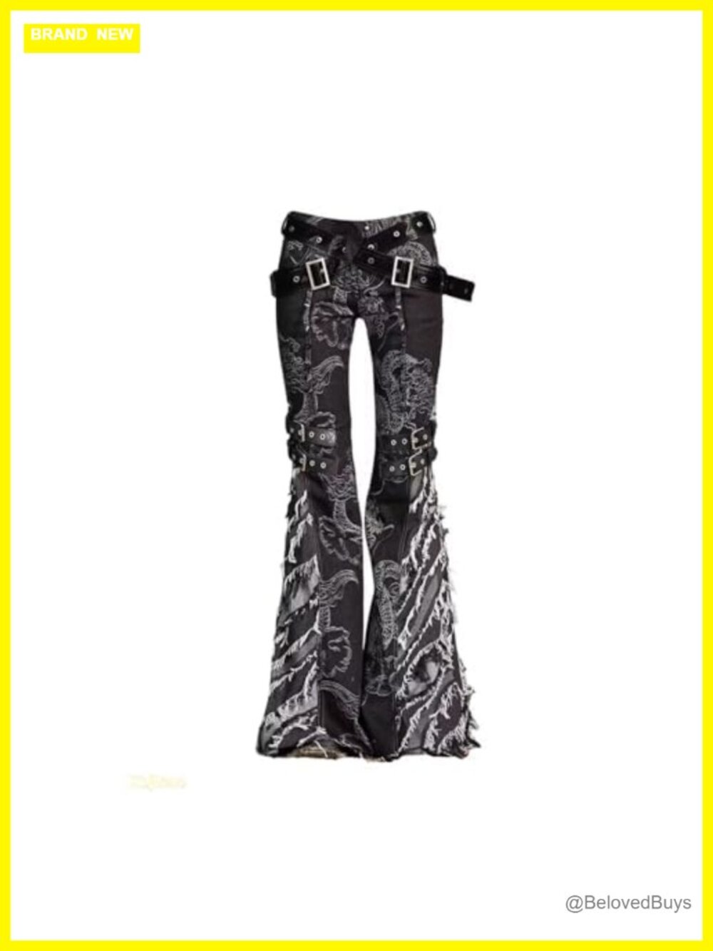 Y2K Grunge Flare Leg Jeans Tassel Horn Belted Denim